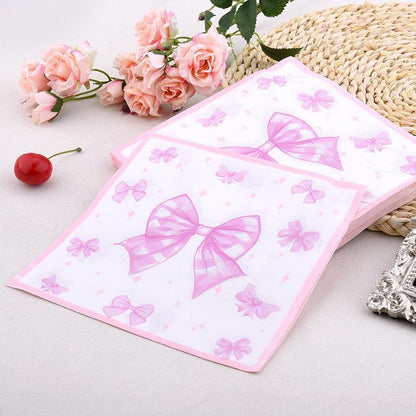 Pink Bow Napkins Paper for Women Birthday Bachelorette Party Supplies Disposable Cocktail Napkins Sweet Bowknot Paper Napkin for Dinner Lunch Bathroom Wedding Engagement Party Supplies 20Pcs