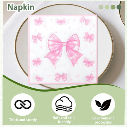 Pink Bow Napkins Paper for Women Birthday Bachelorette Party Supplies Disposable Cocktail Napkins Sweet Bowknot Paper Napkin for Dinner Lunch Bathroom Wedding Engagement Party Supplies 20Pcs
