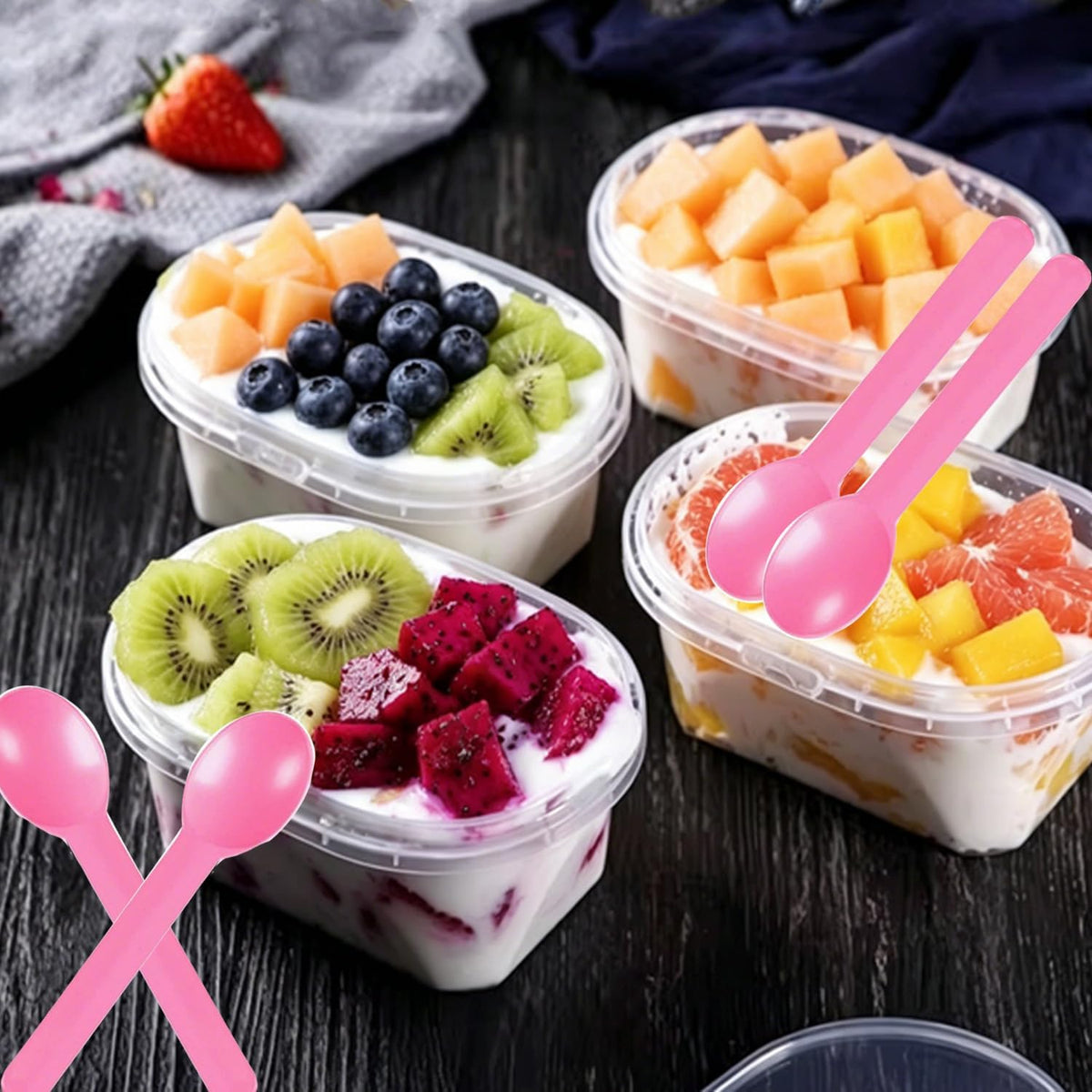 50 Pcs Disposable Plastic Dessert Spoons, 5.9"Ice Cream Spoons, Small Dessert Spoons for Ice Cream, Yogurt, Pudding, Cake,Party and Daily Use (Pink)