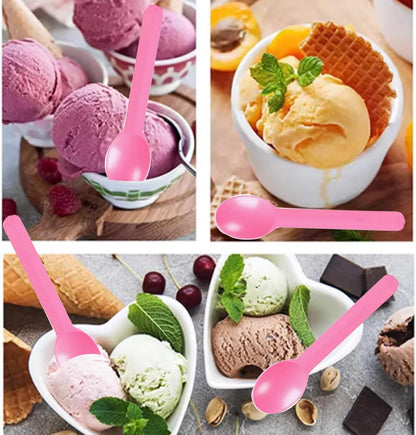 50 Pcs Disposable Plastic Dessert Spoons, 5.9"Ice Cream Spoons, Small Dessert Spoons for Ice Cream, Yogurt, Pudding, Cake,Party and Daily Use (Pink)