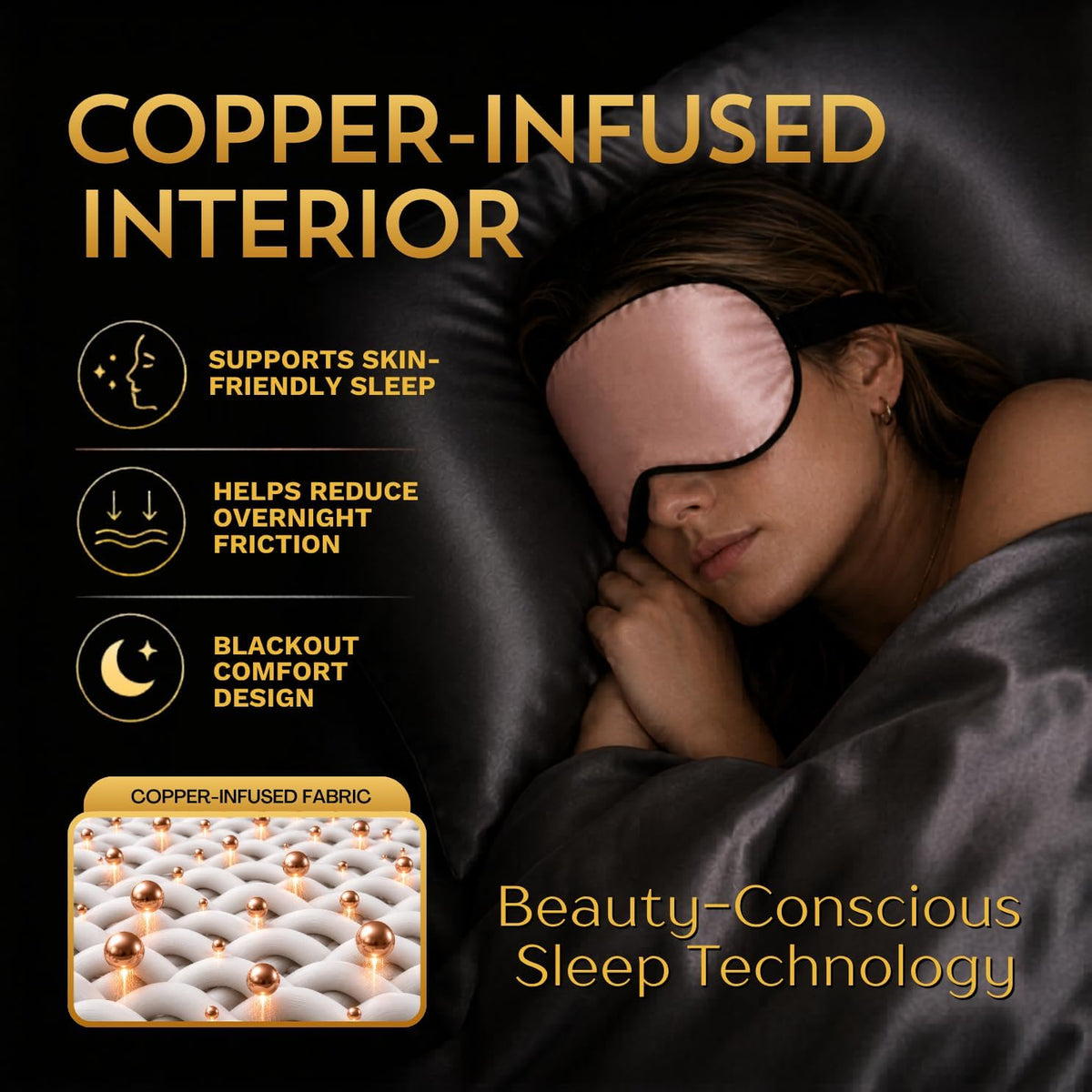 Anti Aging Silk Sleep Mask for Women, Mulberry Silk Eye Mask for Sleeping and Skin Care, Blackout Sleep Mask with Copper Ion Technology Reduces Eye Puffiness, Fine Lines and Wrinkles