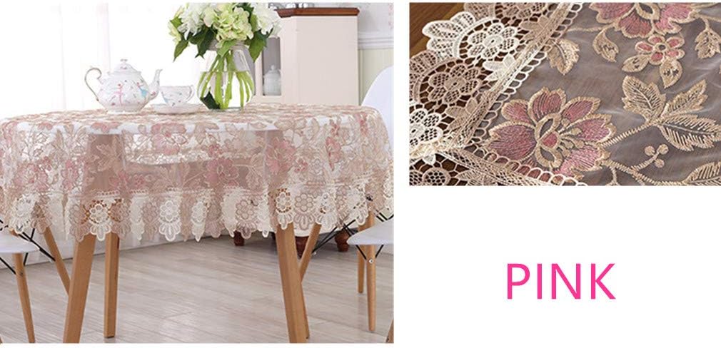 Lace Polyester Round Tablecloth Embroidery Round Table Cloths for Party Wedding Kitchen Dining Home Decorations, Round - 60", Pink