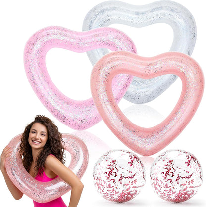 5 Pcs Heart Pool Float Bachelorette Bride with Glitter Ball