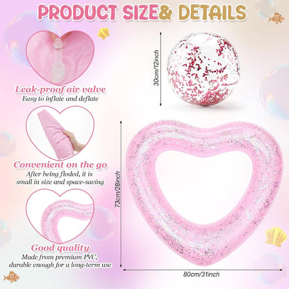 5 Pcs Heart Pool Float Bachelorette Bride with Glitter Ball