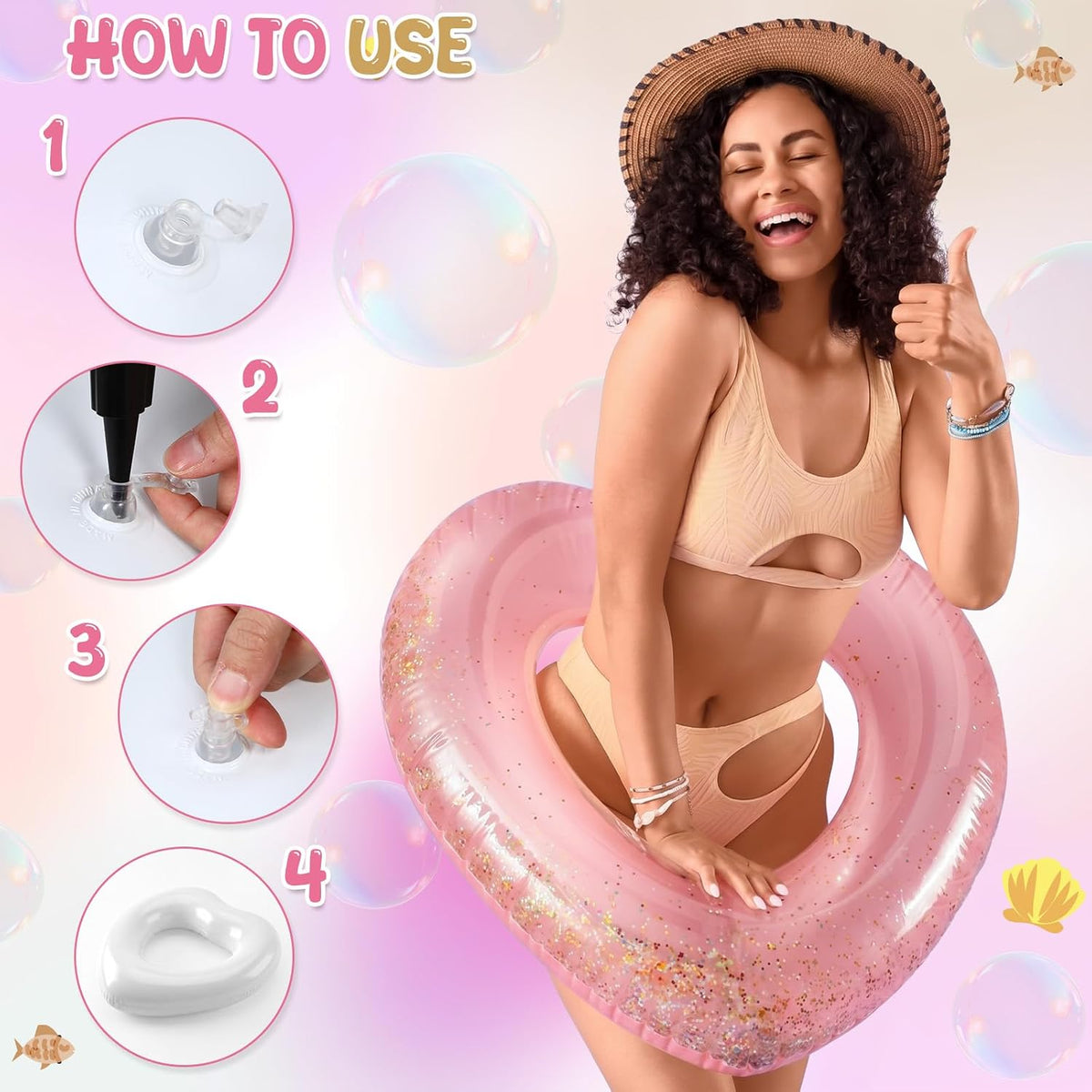 5 Pcs Heart Pool Float Bachelorette Bride with Glitter Ball
