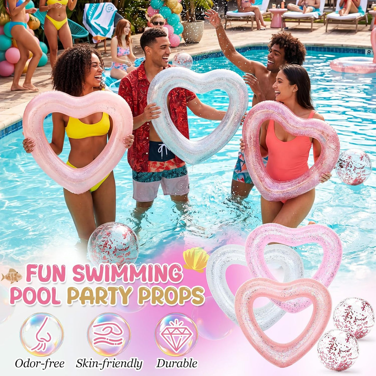 5 Pcs Heart Pool Float Bachelorette Bride with Glitter Ball