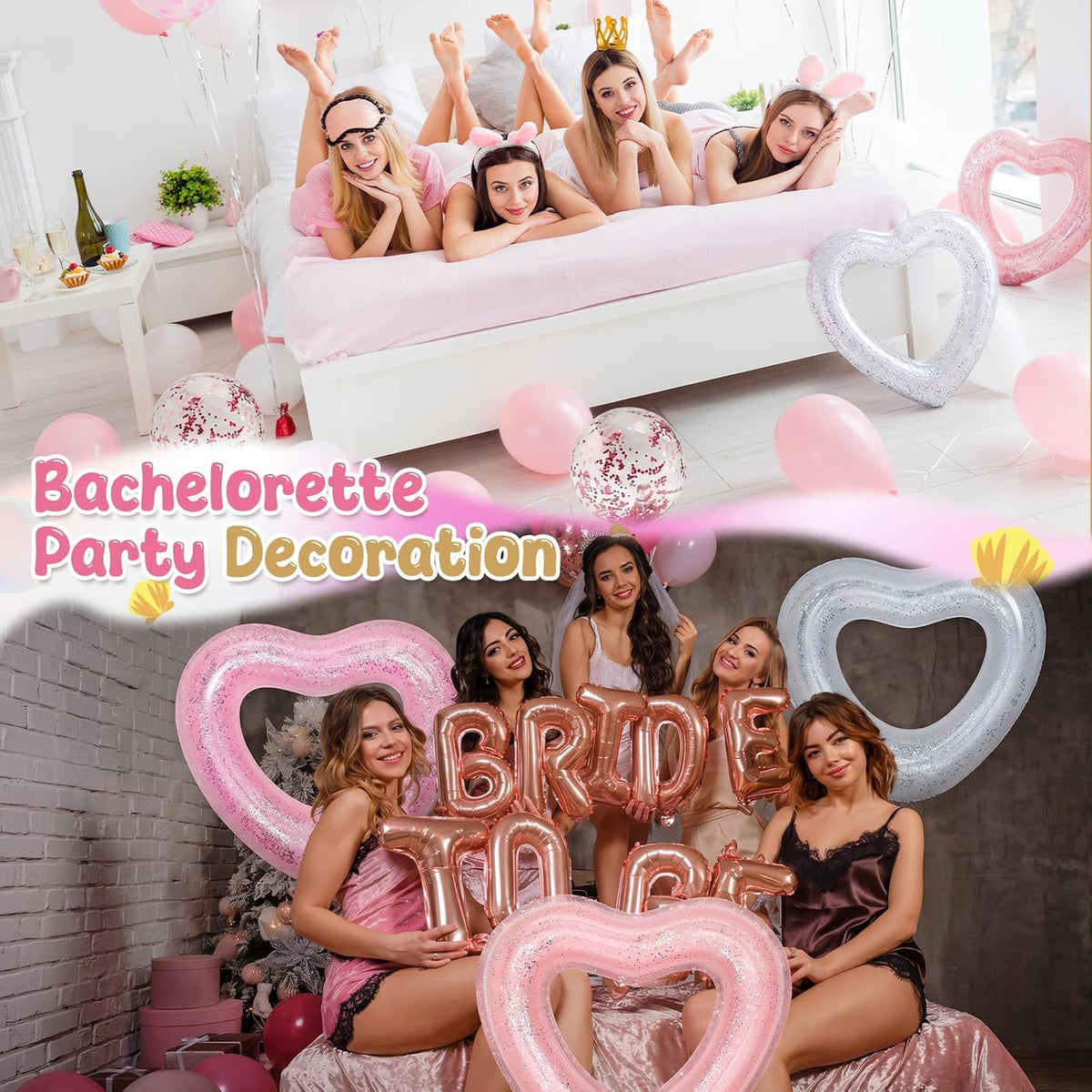 5 Pcs Heart Pool Float Bachelorette Bride with Glitter Ball