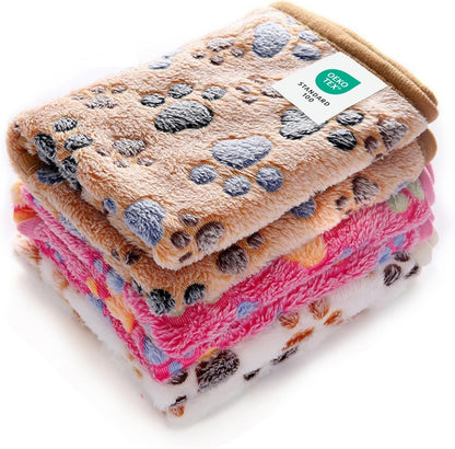 1 Pack 3 Blankets Super Soft Fluffy Premium Fleece Pet Blanket Flannel Throw for Dog Puppy Cat Paw Brown/Pink/White Large(41x31 inch)