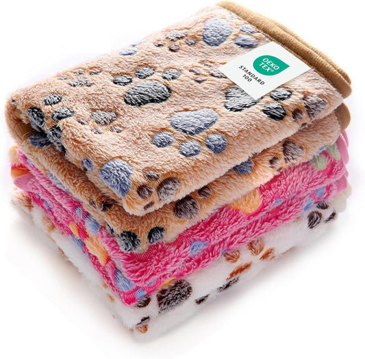 1 Pack 3 Blankets Super Soft Fluffy Premium Fleece Pet Blanket Flannel Throw for Dog Puppy Cat Paw Brown/Pink/White Large(41x31 inch)