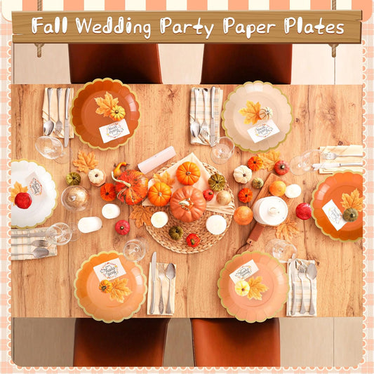 48 Pcs Beige-Orange Peach Paper Plates 9 Inch Gradient Scalloped Paper Disposable Dinner Dessert Plates for Birthday Wedding Bridal Party Supplies, 6 Colors