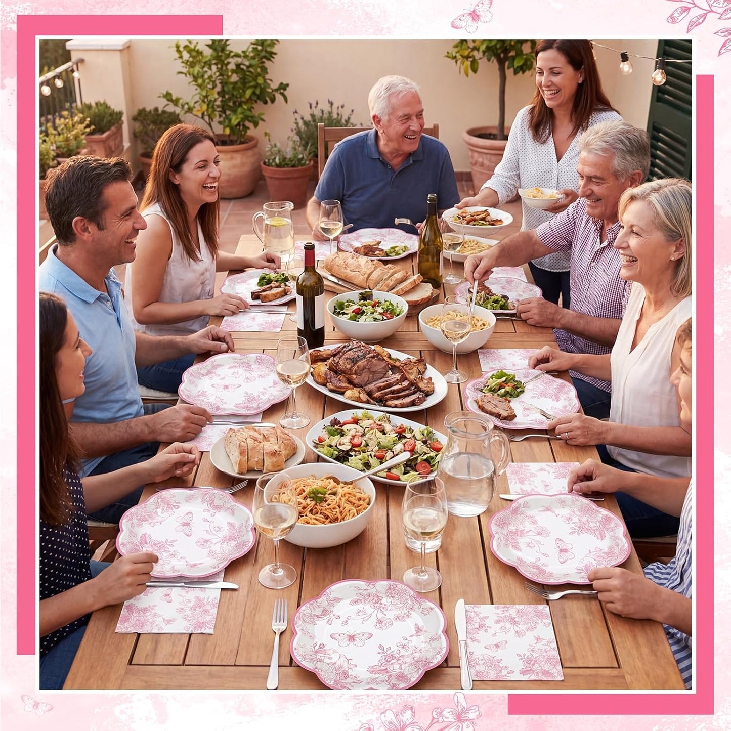 50 Pcs Pink Floral Plates and Napkins, Pink and White Party Supplies Include Scalloped Floral Dessert Plates and Disposable Tolie Napkins for Easter, Baby Bridal Shower, Wedding, Mothers Day
