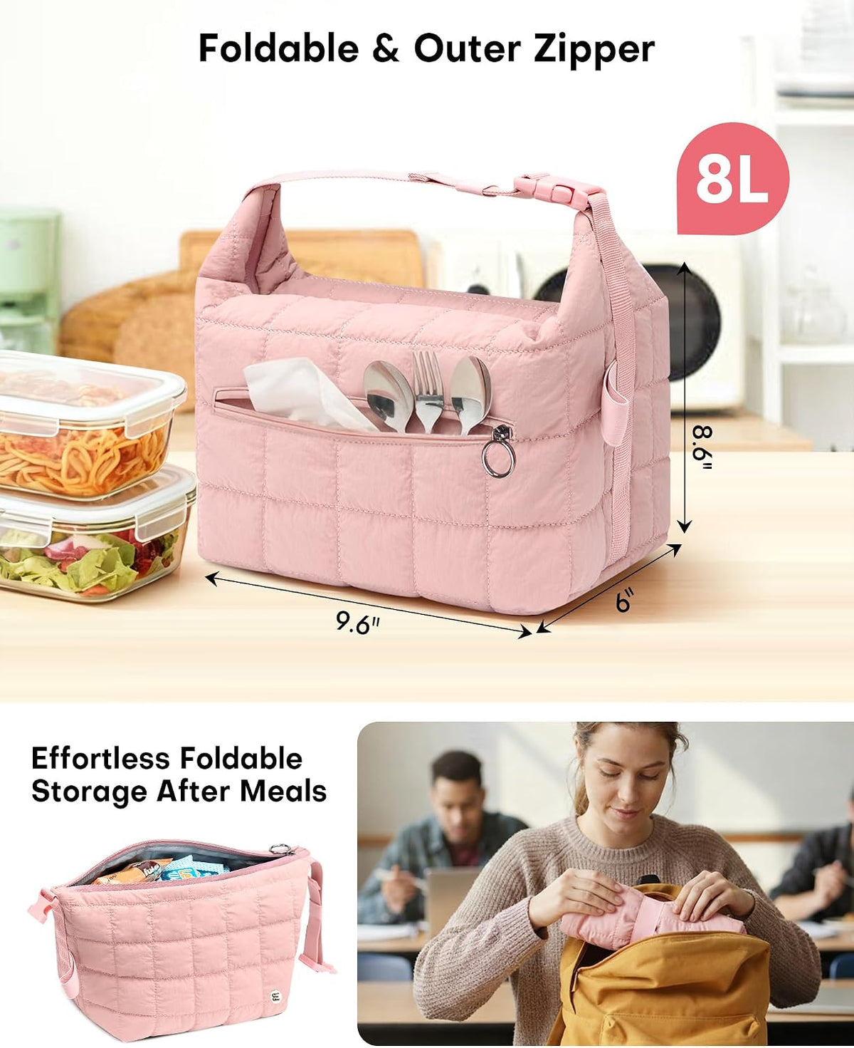 Insulated Lunch Bag for Women, Leakproof Puffer Lunch Box