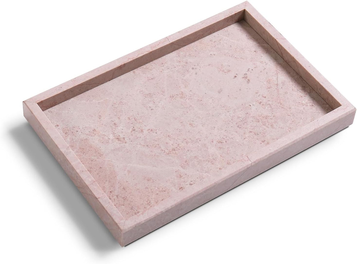 Natural Pink Marble Vanity Tray, Nature Rose Cream Marble Serving Tray for Bathroom, Kitchen, Vanity, Home Decor, Wedding etc. (12" x 8" x 1.2")