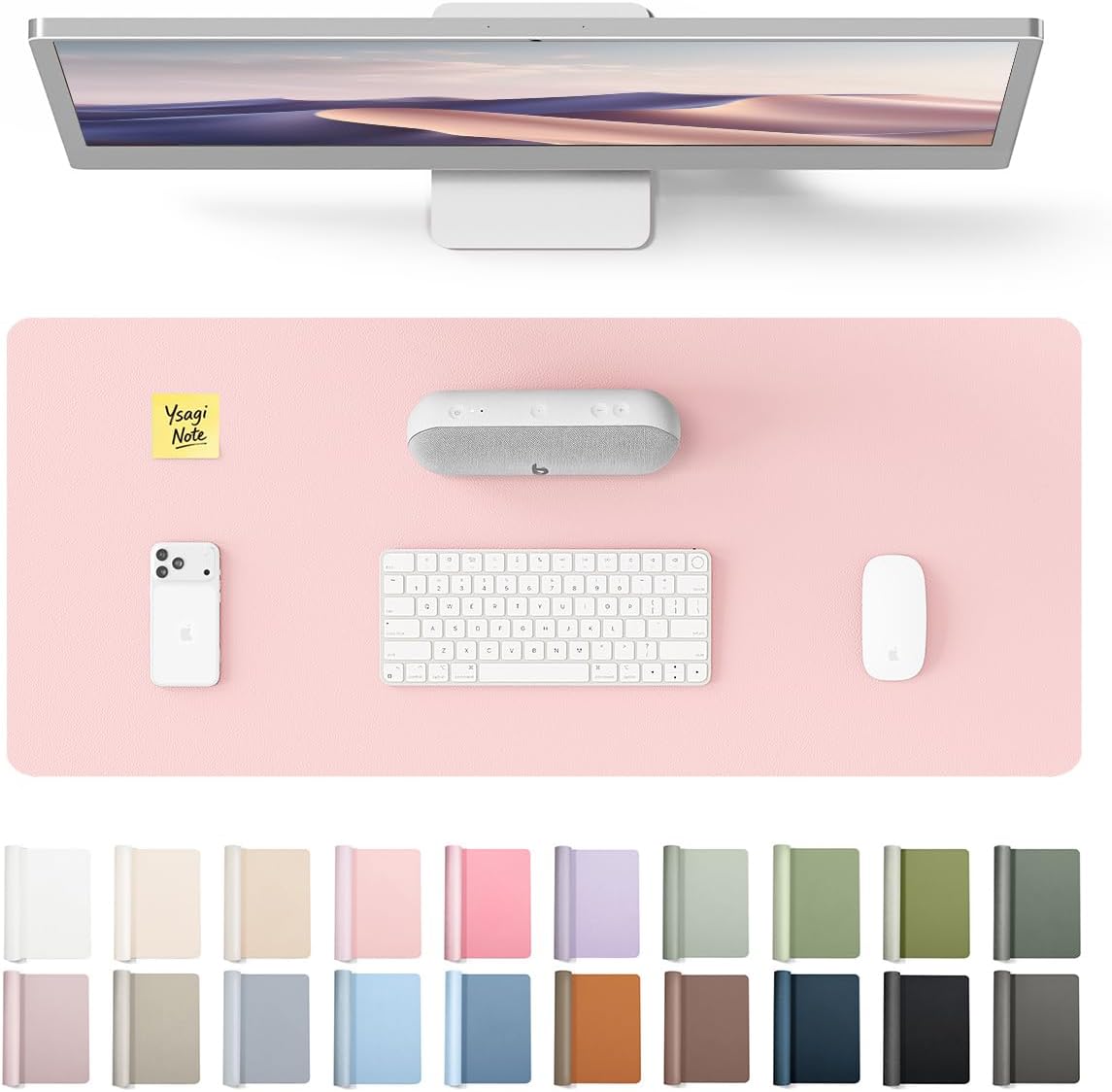Leather Desk Protector, Office Mat, Large Mouse Mat, Non-Slip PU Leather Blotter, Laptop Pad, Waterproof Writing Pad for Office and Home (Light Pink, 23.6" x 13.8")