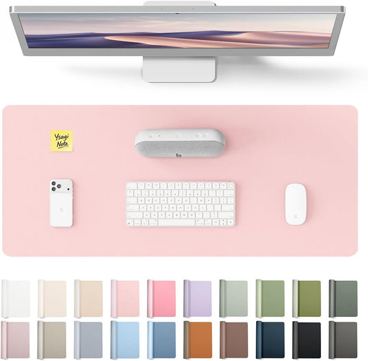 Leather Desk Protector, Office Mat, Large Mouse Mat, Non-Slip PU Leather Blotter, Laptop Pad, Waterproof Writing Pad for Office and Home (Light Pink, 23.6" x 13.8")
