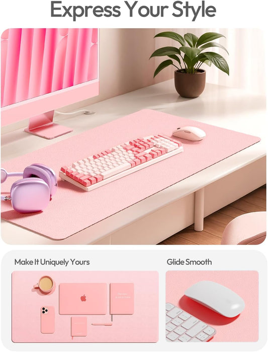 Leather Desk Protector, Office Mat, Large Mouse Mat, Non-Slip PU Leather Blotter, Laptop Pad, Waterproof Writing Pad for Office and Home (Light Pink, 23.6" x 13.8")
