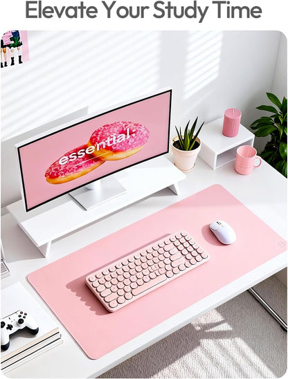 Leather Desk Protector, Office Mat, Large Mouse Mat, Non-Slip PU Leather Blotter, Laptop Pad, Waterproof Writing Pad for Office and Home (Light Pink, 23.6" x 13.8")