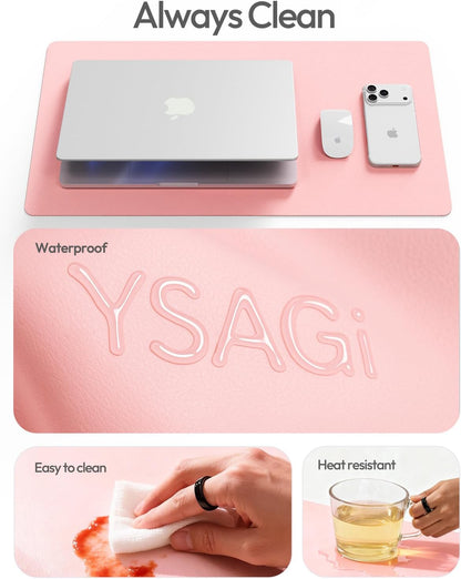 Leather Desk Protector, Office Mat, Large Mouse Mat, Non-Slip PU Leather Blotter, Laptop Pad, Waterproof Writing Pad for Office and Home (Light Pink, 23.6" x 13.8")