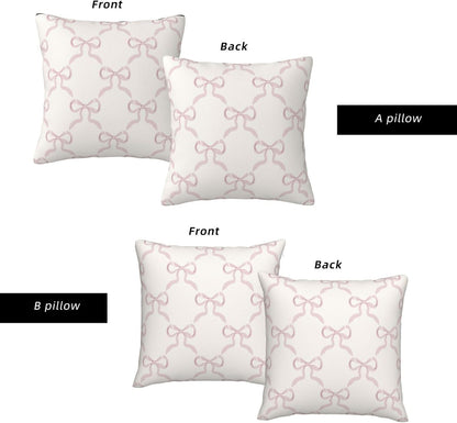 Pink Bow Pillow Covers Cream Ribbon Bow Decorative Throw Pillows Covers 18x18 Inch Set of 2 Bowknot Pillowcase Cushion Cover for Couch Sofa Bedroom