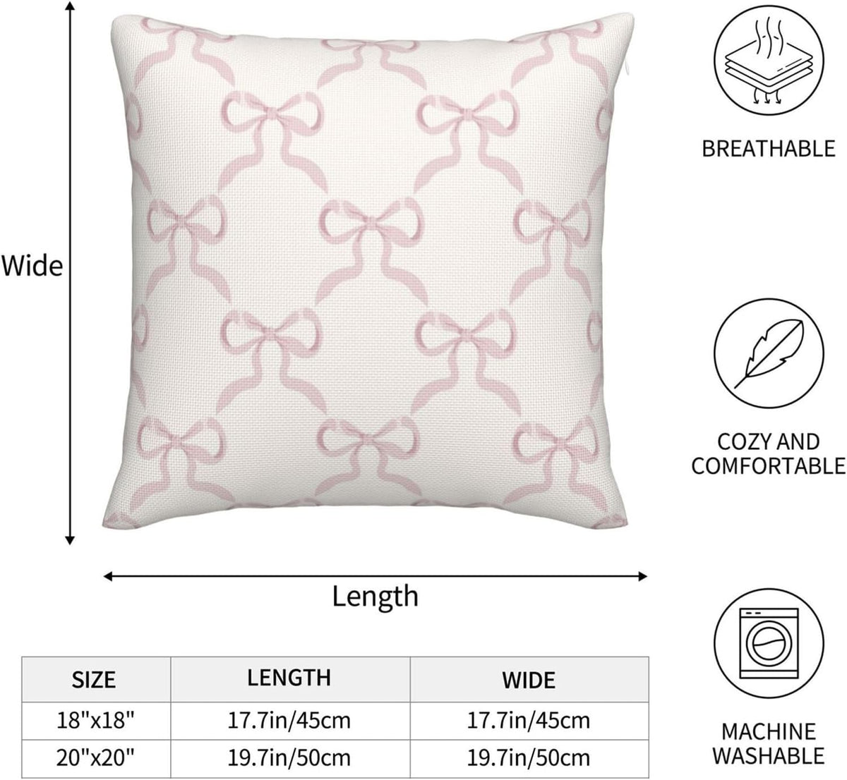 Pink Bow Pillow Covers Cream Ribbon Bow Decorative Throw Pillows Covers 18x18 Inch Set of 2 Bowknot Pillowcase Cushion Cover for Couch Sofa Bedroom