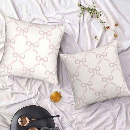 Pink Bow Pillow Covers Cream Ribbon Bow Decorative Throw Pillows Covers 18x18 Inch Set of 2 Bowknot Pillowcase Cushion Cover for Couch Sofa Bedroom