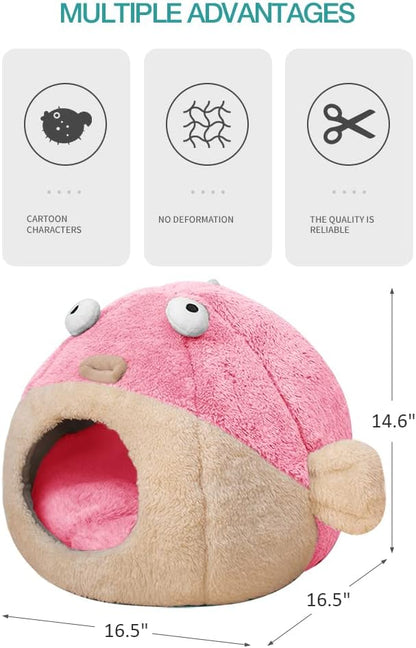 Cat Beds for Indoor Cats-Cat Bed Cave,Cute Lively Pufferfish Shape,Pink L