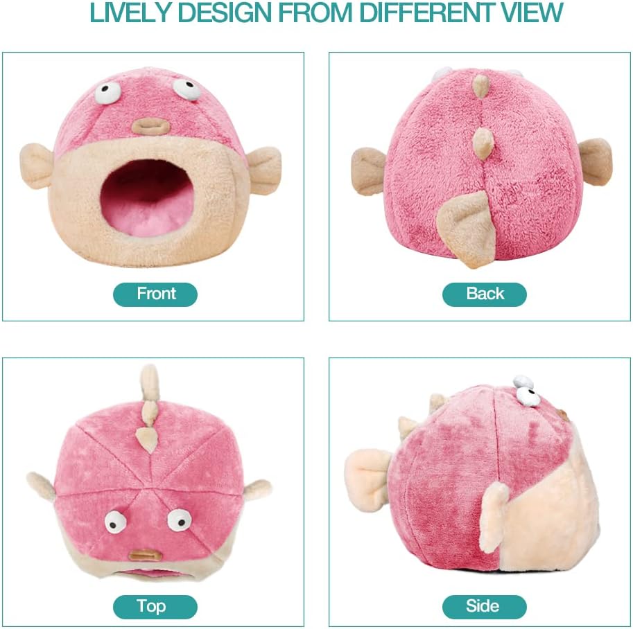 Cat Beds for Indoor Cats-Cat Bed Cave,Cute Lively Pufferfish Shape,Pink L