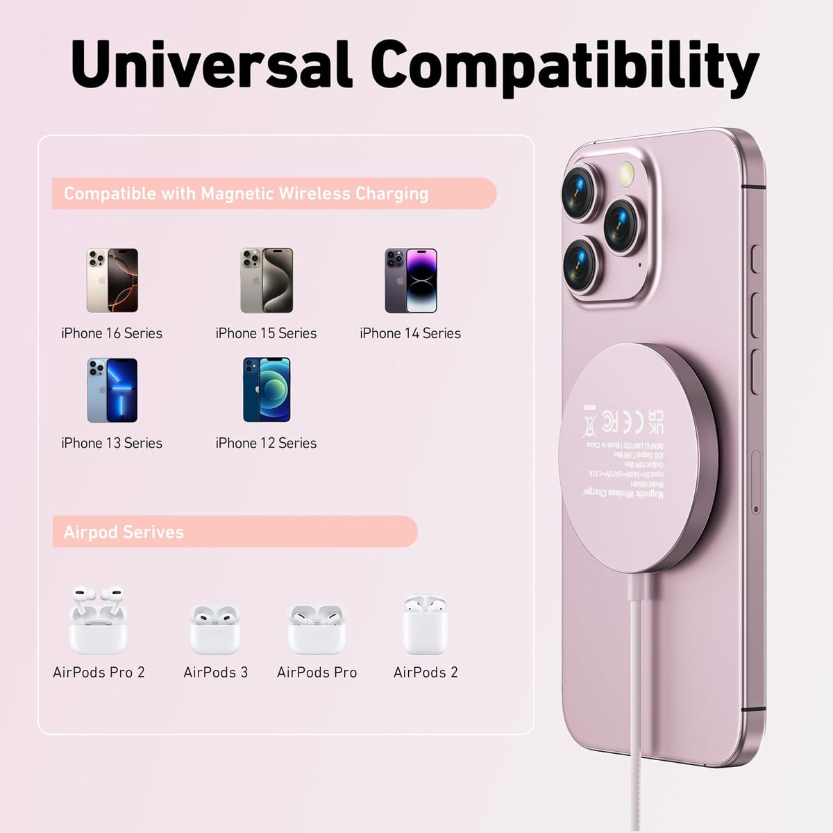 Magnetic Wireless Charger 15w Compatile with MagSafe Charger/iPhone 16/16 Pro/16 Plus/16 Pro Max/iPhone 15 Pro Max Plus/iPhone 14 13 12 Series, Wireless Mag Safe Charging Pad, Mag Charger