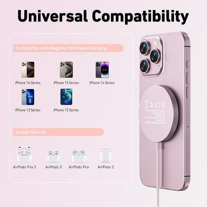 Magnetic Wireless Charger 15w Compatile with MagSafe Charger/iPhone 16/16 Pro/16 Plus/16 Pro Max/iPhone 15 Pro Max Plus/iPhone 14 13 12 Series, Wireless Mag Safe Charging Pad, Mag Charger
