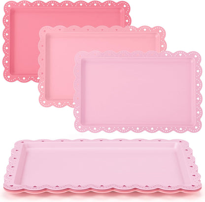 3 Pcs Pink Serving Trays Plastic Food Platters