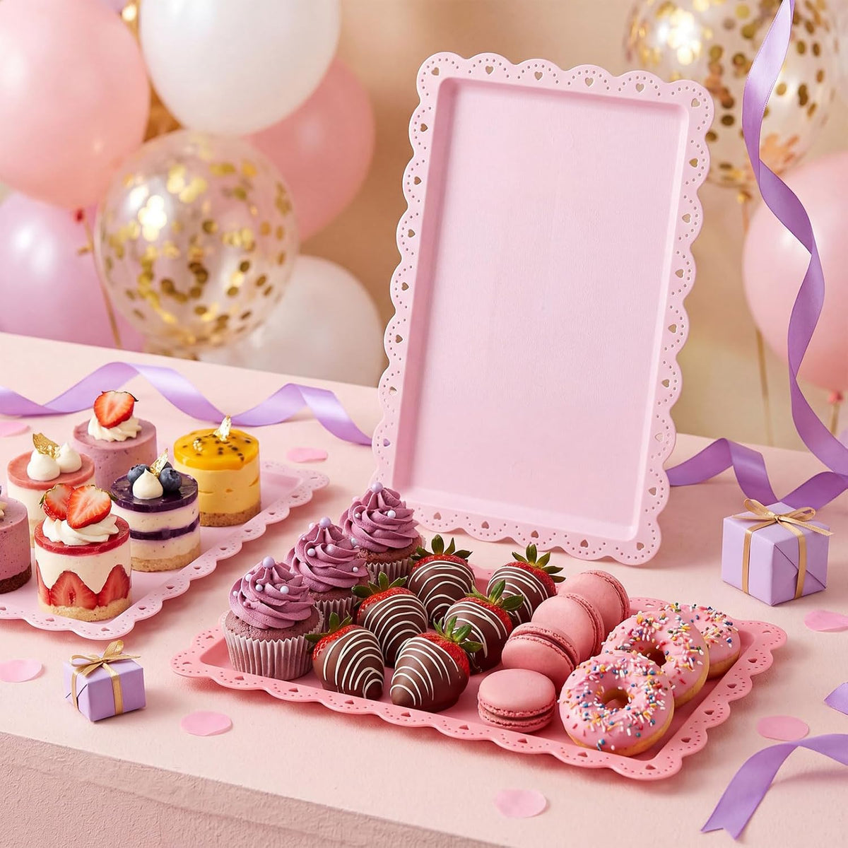 3 Pcs Pink Serving Trays Plastic Food Platters