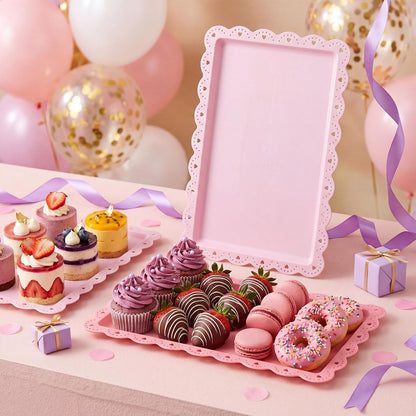 3 Pcs Pink Serving Trays Plastic Food Platters