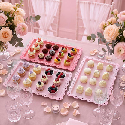 3 Pcs Pink Serving Trays Plastic Food Platters