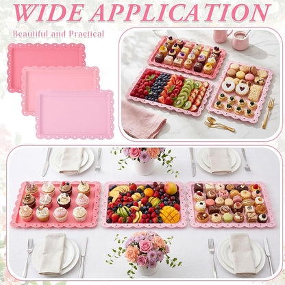 3 Pcs Pink Serving Trays Plastic Food Platters