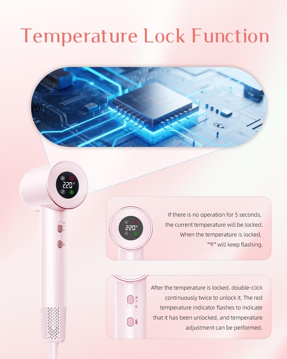 200M Ionic Hair Dryer 1600W, 110,000 RPM High-Speed Blow Dryer for Fast Drying, 4 Temps & 2 Speeds Lightweight Quiet Hairdryer with Magnetic Nozzle for Professional Salon Home Travel