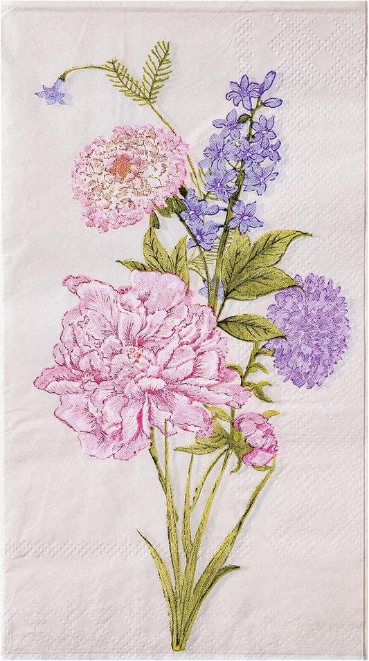 WRAPAHOLIC 25Pcs Elegant Flower Paper Cocktail Napkins - Pink & Purple Flower Paper Napkins for Bridal and Baby Shower, Tea Party, Garden Party, Birthday Party - 4.3 x 7.9 In