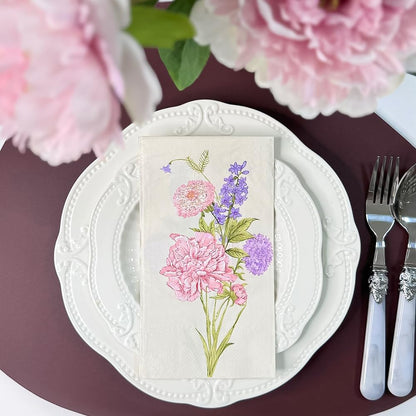 WRAPAHOLIC 25Pcs Elegant Flower Paper Cocktail Napkins - Pink & Purple Flower Paper Napkins for Bridal and Baby Shower, Tea Party, Garden Party, Birthday Party - 4.3 x 7.9 In