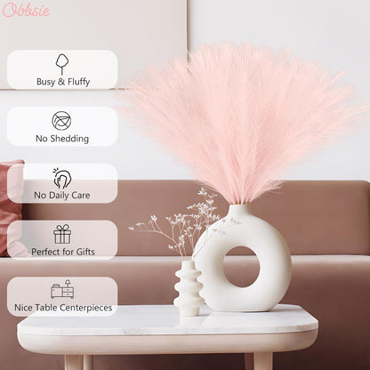 obbsie 50PCS Pink Faux Pampas Grass Decor, 21.6" Fluffy Vase Filler