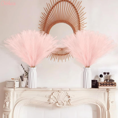 obbsie 50PCS Pink Faux Pampas Grass Decor, 21.6" Fluffy Vase Filler