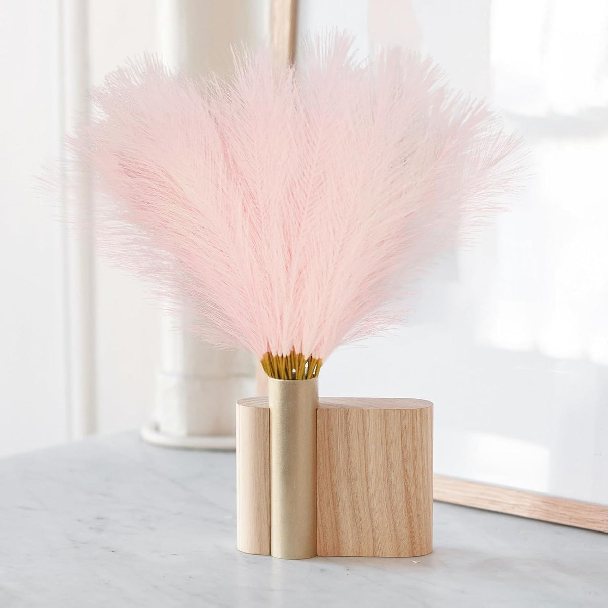 obbsie 50PCS Pink Faux Pampas Grass Decor, 21.6" Fluffy Vase Filler