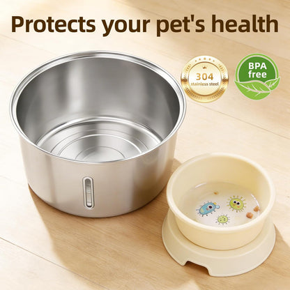 Wireless Cat Water Fountain,Cat Water Fountain Stainless Steel 3.2L/108oz Large Capacity Battery Operated Pet Water Fountain Indoor with Motion Sensor for Cats Dogs BPA-Free(P01B)