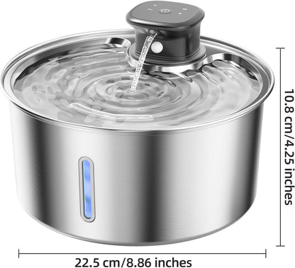 Wireless Cat Water Fountain,Cat Water Fountain Stainless Steel 3.2L/108oz Large Capacity Battery Operated Pet Water Fountain Indoor with Motion Sensor for Cats Dogs BPA-Free(P01B)