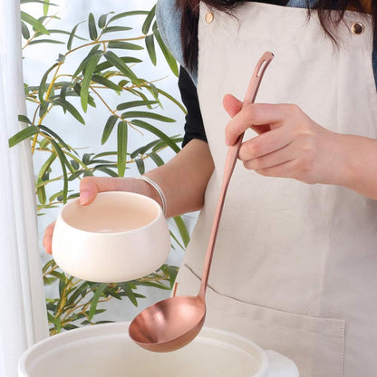 2 Pcs Soup Ladle Colander, Rose Gold Frosting Flatware Cookware Serving Long Handle Steel Slotted Spoon Cooking Utensil Set for Hotpot
