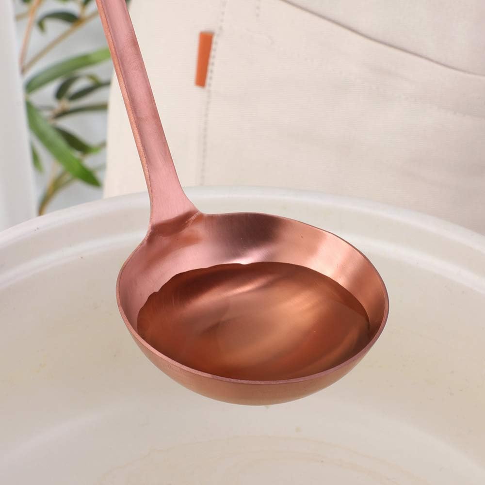 2 Pcs Soup Ladle Colander, Rose Gold Frosting Flatware Cookware Serving Long Handle Steel Slotted Spoon Cooking Utensil Set for Hotpot