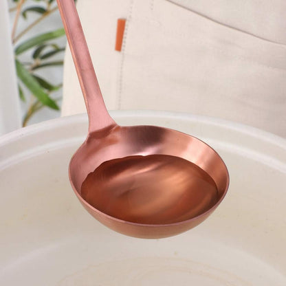 2 Pcs Soup Ladle Colander, Rose Gold Frosting Flatware Cookware Serving Long Handle Steel Slotted Spoon Cooking Utensil Set for Hotpot