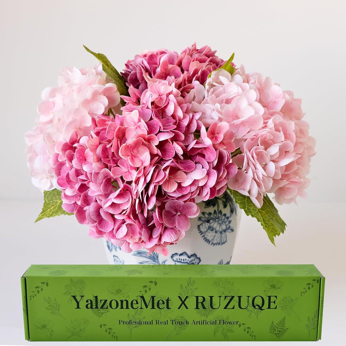 4 Pcs Real Touch Hydrangea Artificial Flower Lifelike 21'' Long Stem Latex Hydrangea Flower for Thanksgiving Home Kitchen Decor Wedding Christmas Table Centerpiece 2 Pink + 2 Rose Pink