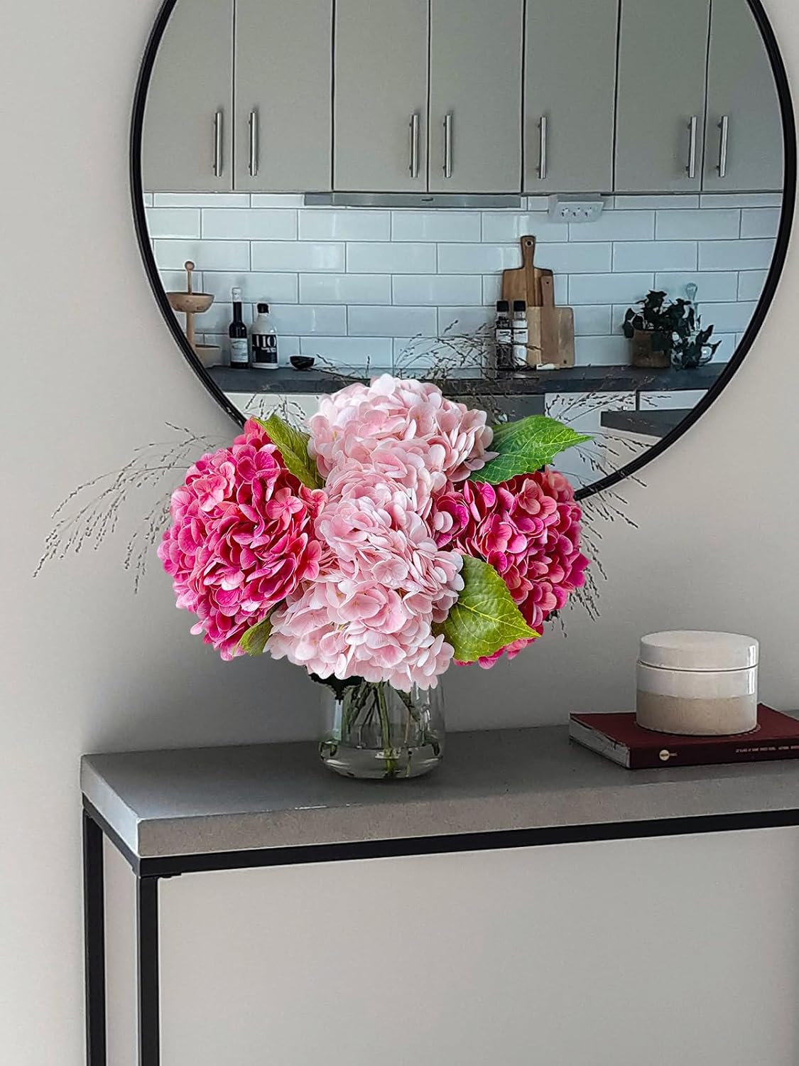 4 Pcs Real Touch Hydrangea Artificial Flower Lifelike 21'' Long Stem Latex Hydrangea Flower for Thanksgiving Home Kitchen Decor Wedding Christmas Table Centerpiece 2 Pink + 2 Rose Pink