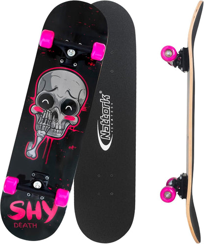 31 Inch Complete Skateboard, Standard Skateboards for Beginners, Wood 9 Layer Canadian Maple Trick Skate Boards for Boys Girls Youth Teens Adults