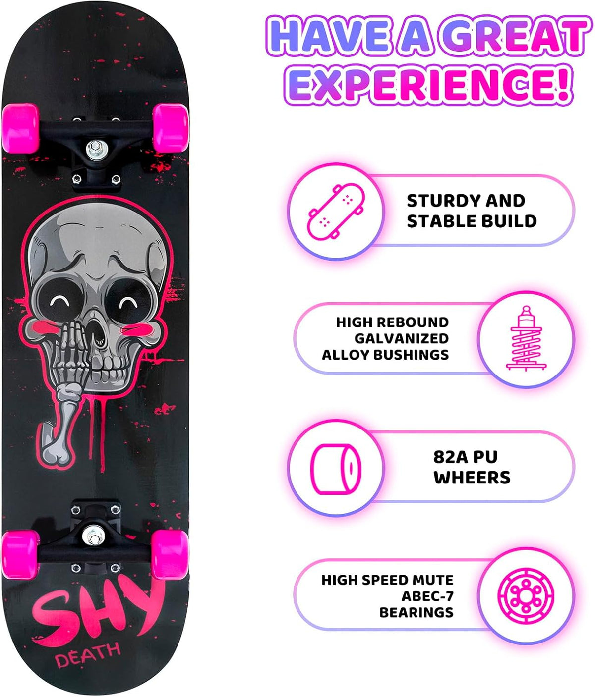 31 Inch Complete Skateboard, Standard Skateboards for Beginners, Wood 9 Layer Canadian Maple Trick Skate Boards for Boys Girls Youth Teens Adults