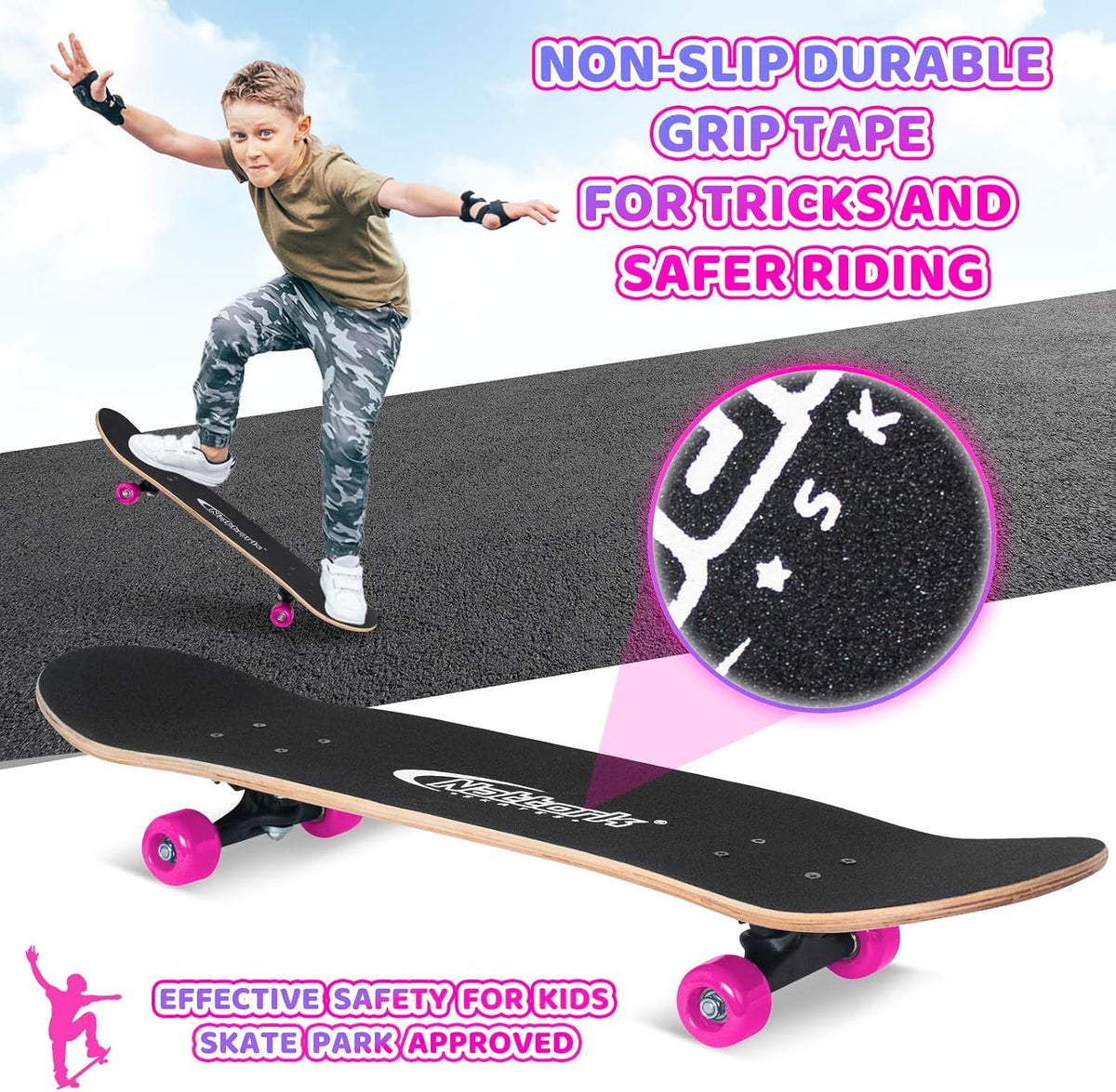 31 Inch Complete Skateboard, Standard Skateboards for Beginners, Wood 9 Layer Canadian Maple Trick Skate Boards for Boys Girls Youth Teens Adults